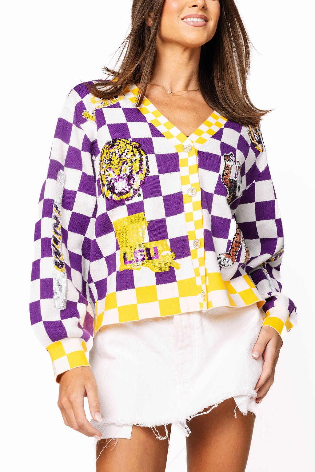 Licensed LSU Checkered Team Icons Cardigan