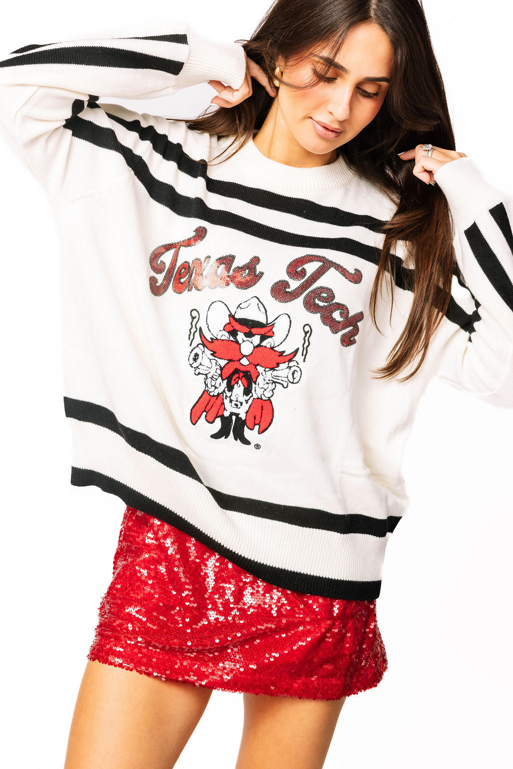 Licensed- Texas Tech Striped Long Sleeve Sweater