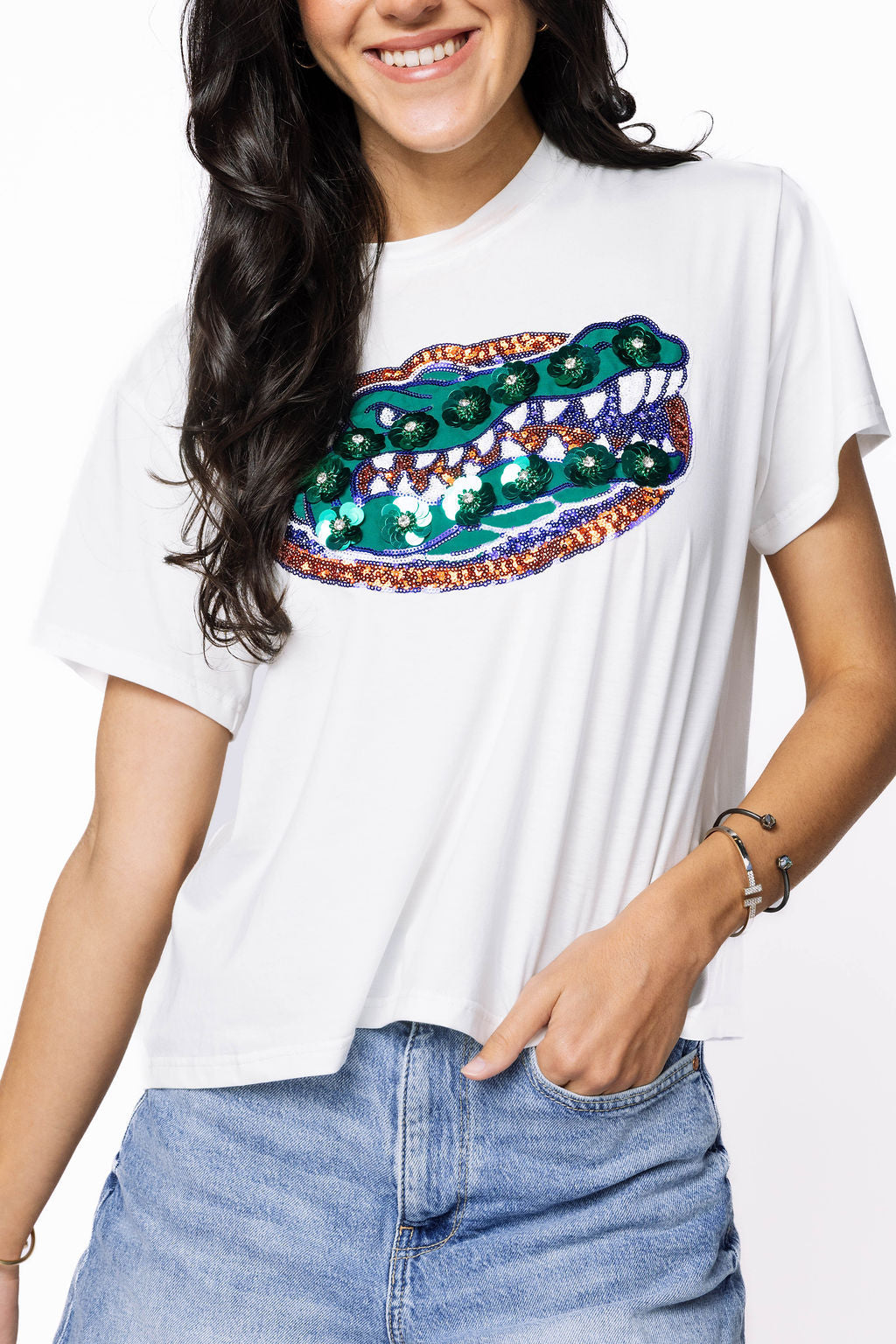 Licensed Florida Gator Mascot Sequin Flower Tee