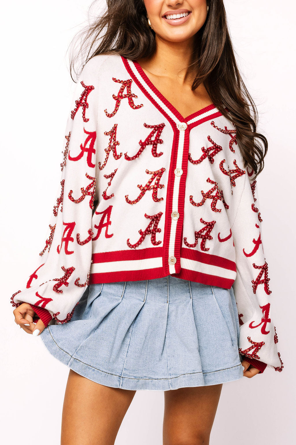 Licensed Alabama Knit In Mascot Rhinestone Cardigan