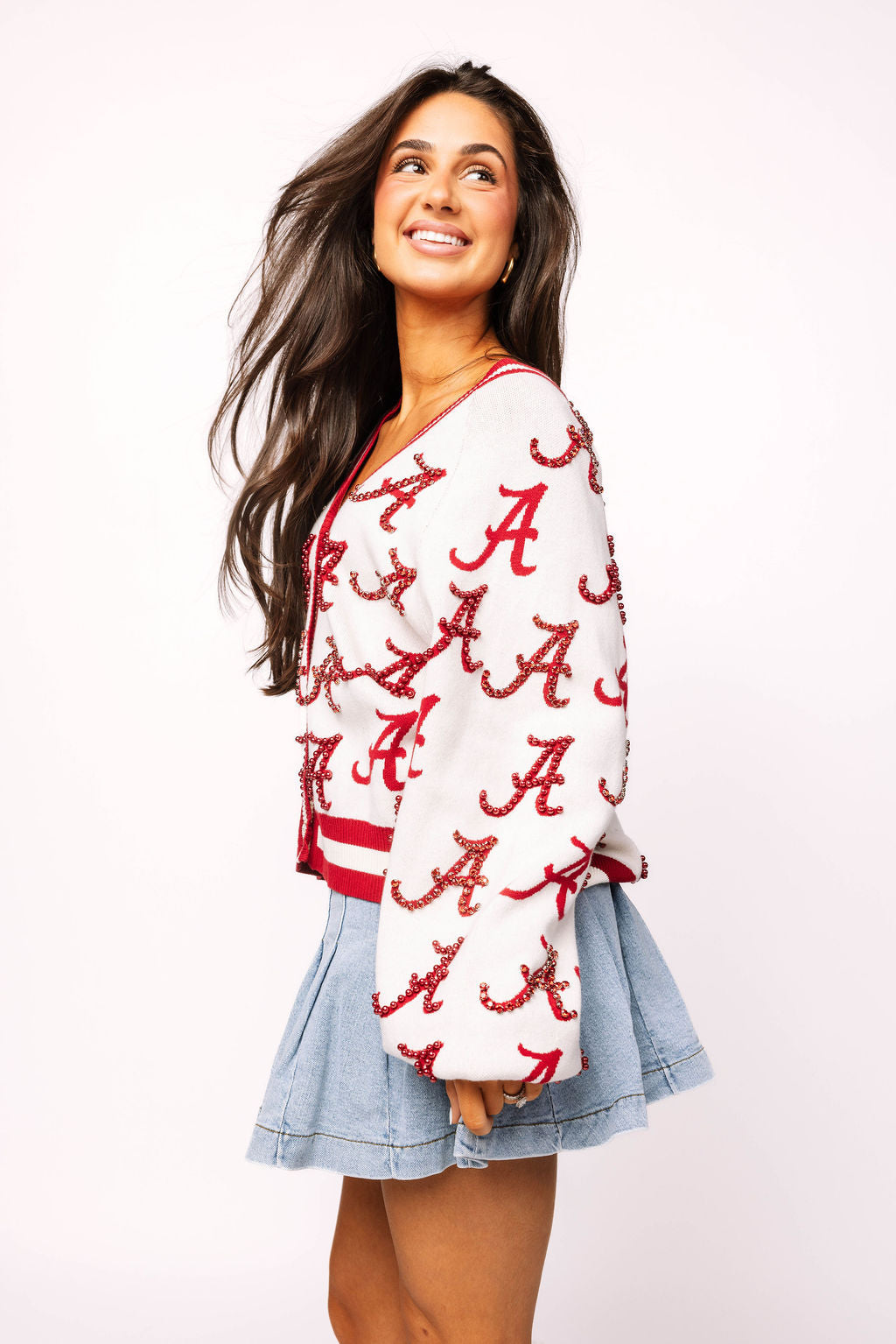 Licensed Alabama Knit In Mascot Rhinestone Cardigan