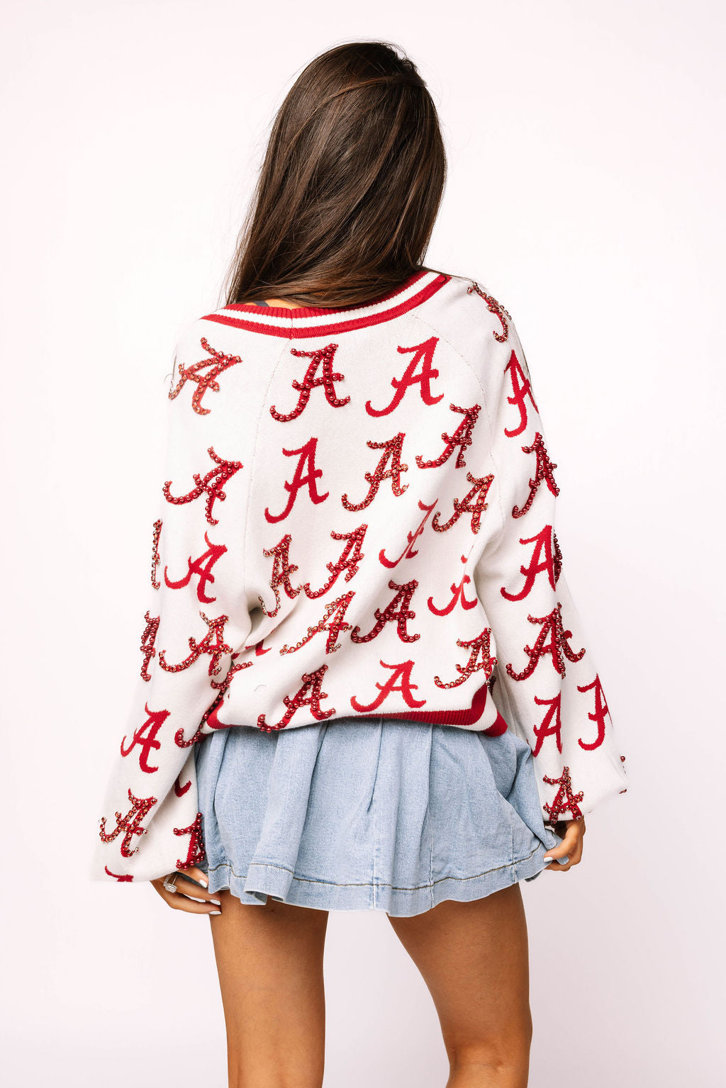 Licensed Alabama Knit In Mascot Rhinestone Cardigan