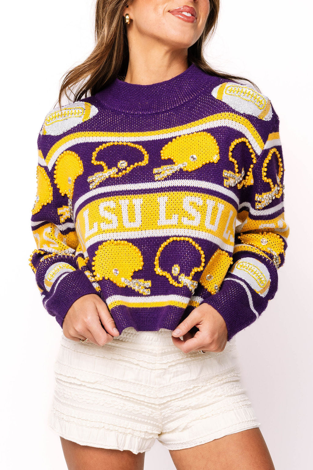 Licensed LSU Vintage Football Helmet Stripe Sweater