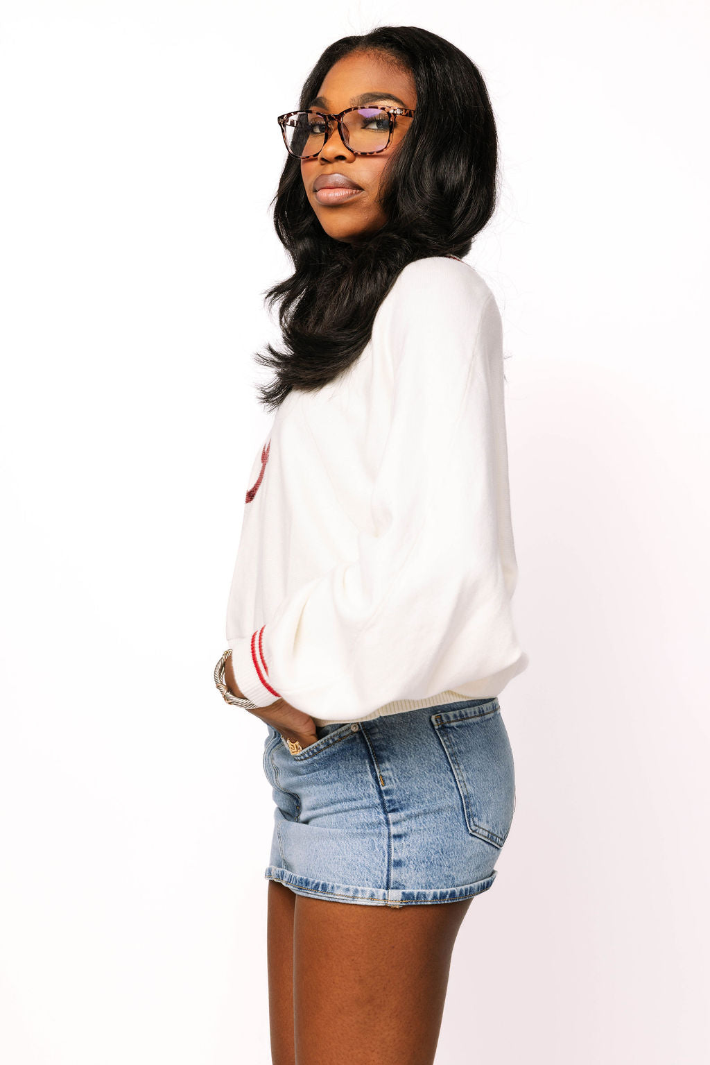 Licensed Alabama V Neck Striped Cuff LS Sweater With Small Mascot