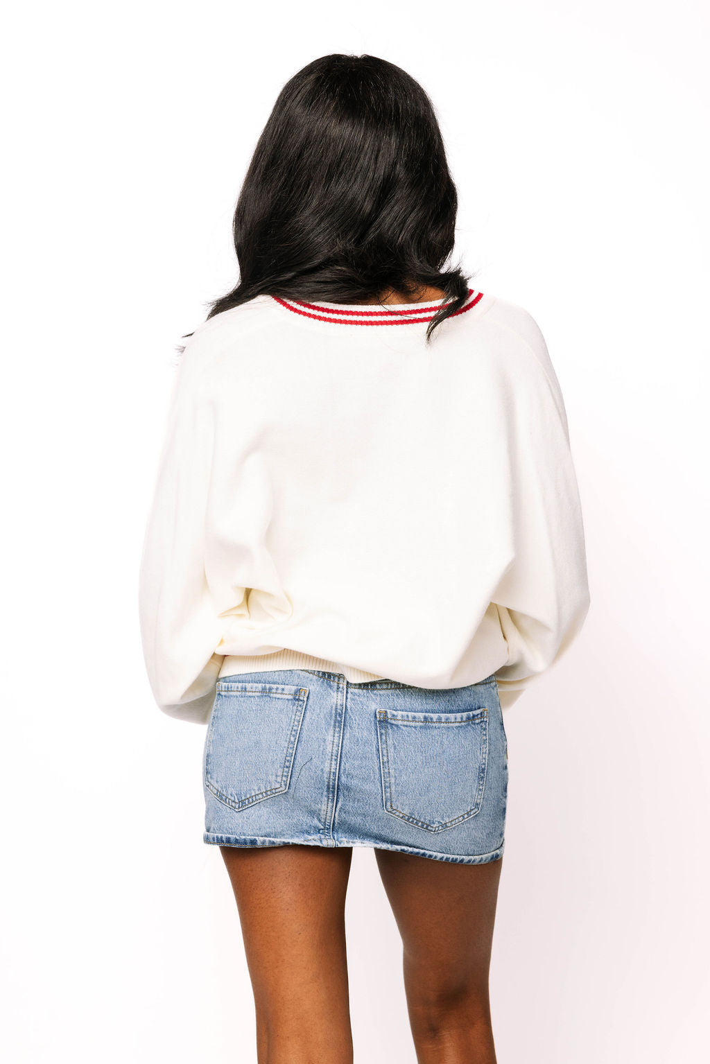 Licensed Alabama V Neck Striped Cuff LS Sweater With Small Mascot