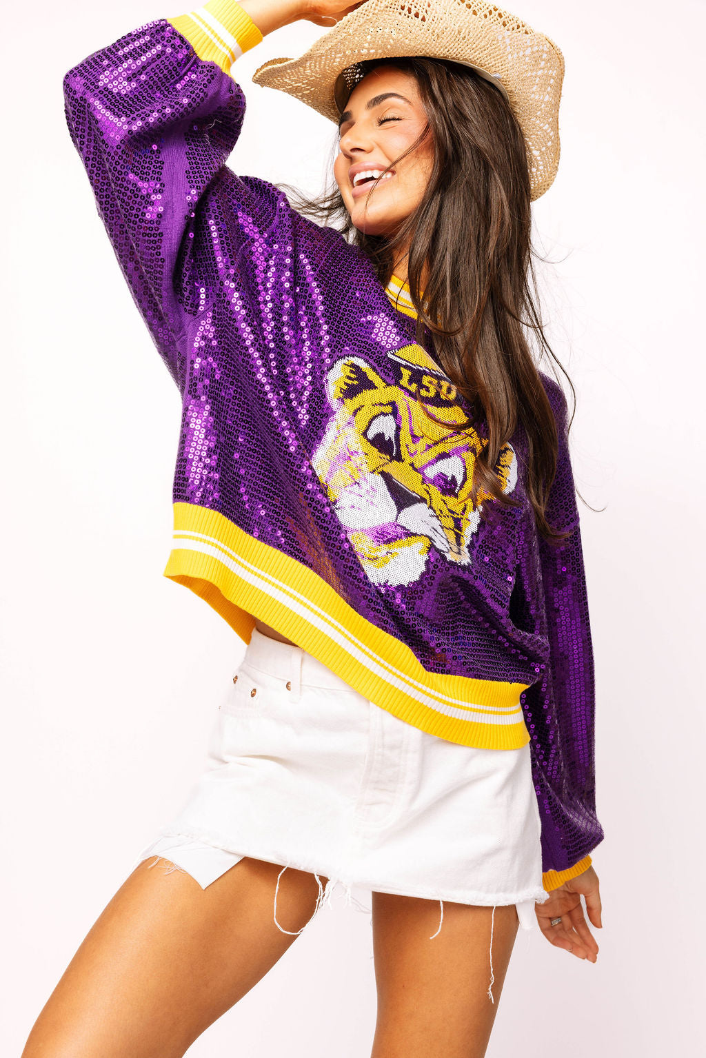 Licensed LSU Full Sequin Sailor Mike Sweater