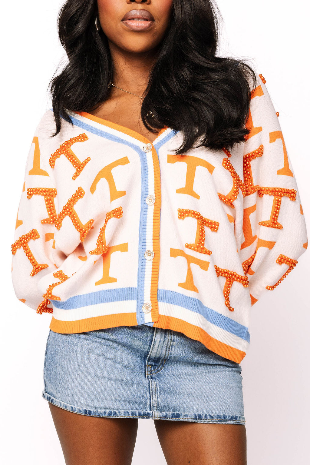 Licensed Tennessee Knit In Mascot Rhinestone Cardigan