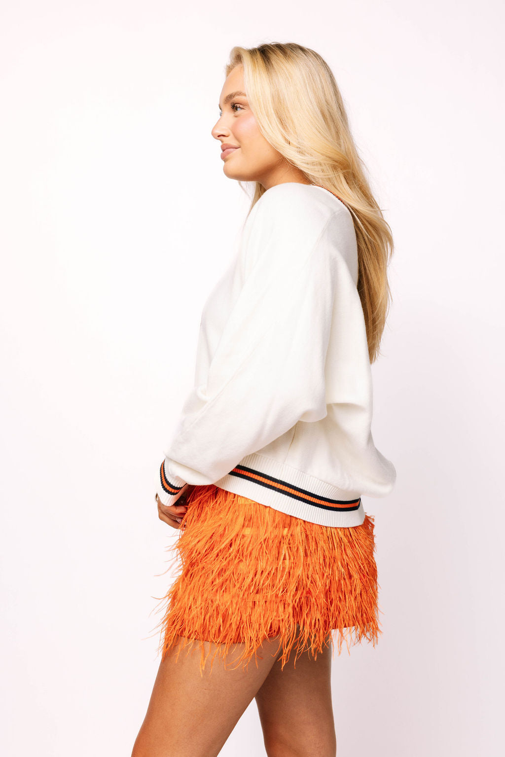 Licensed Auburn V Neck Striped Cuff LS Sweater With Small Mascot