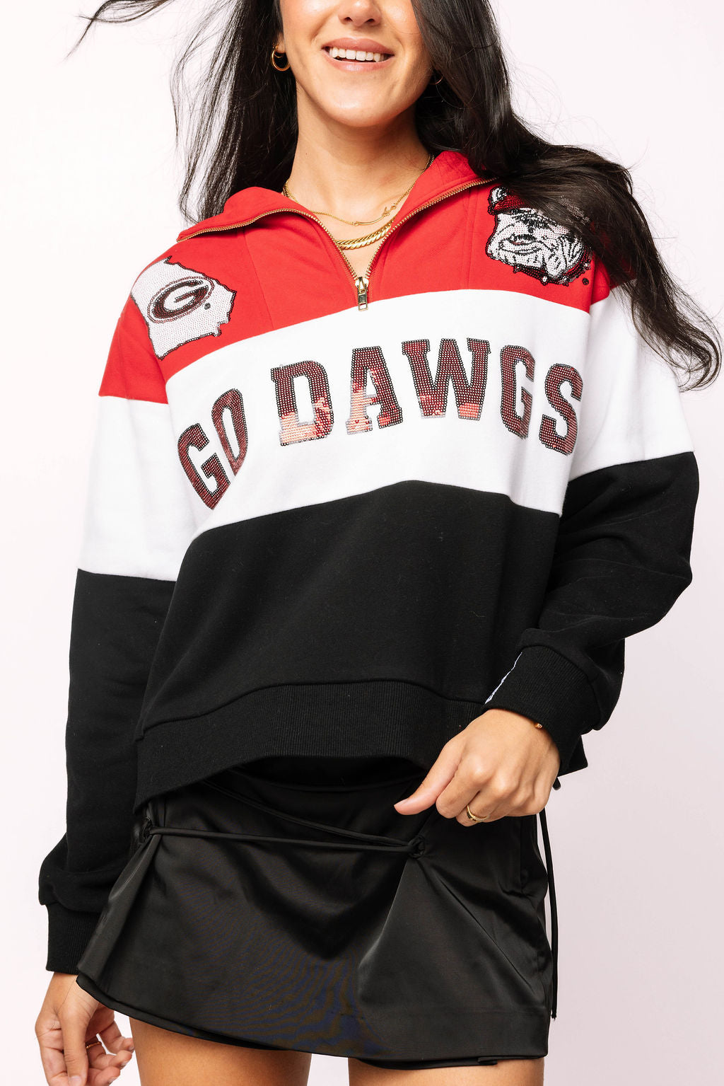 Licensed Georgia Quarter Zip Colorblock Sweatshirt