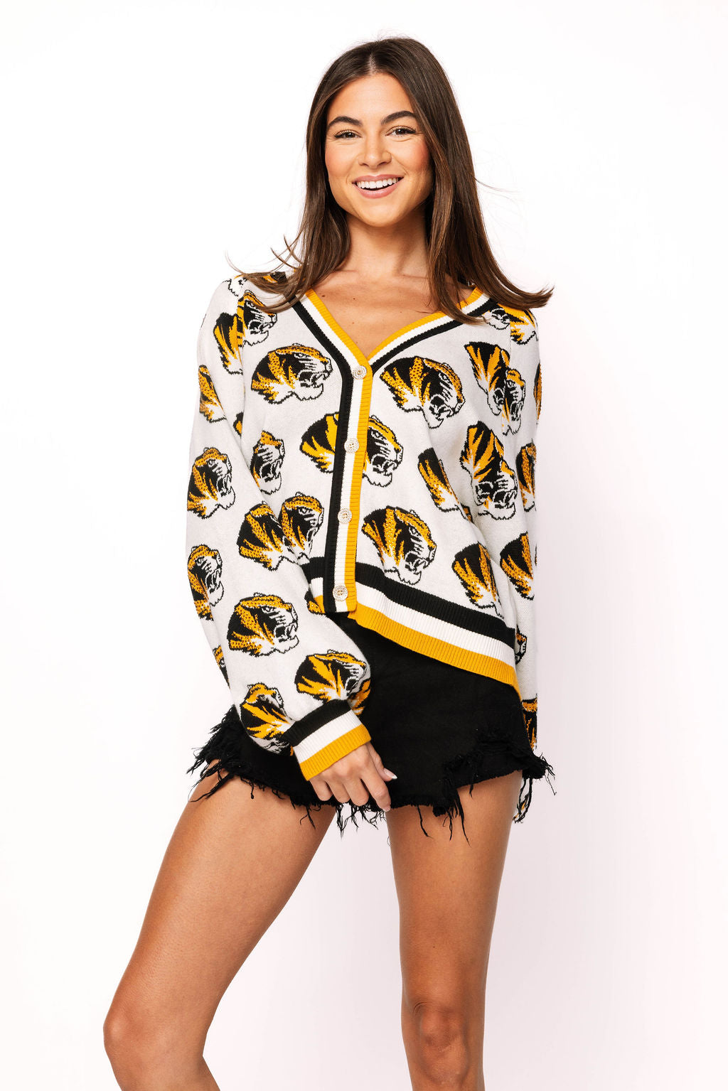 Licensed Missouri Knit In Mascot Rhinestone Cardigan