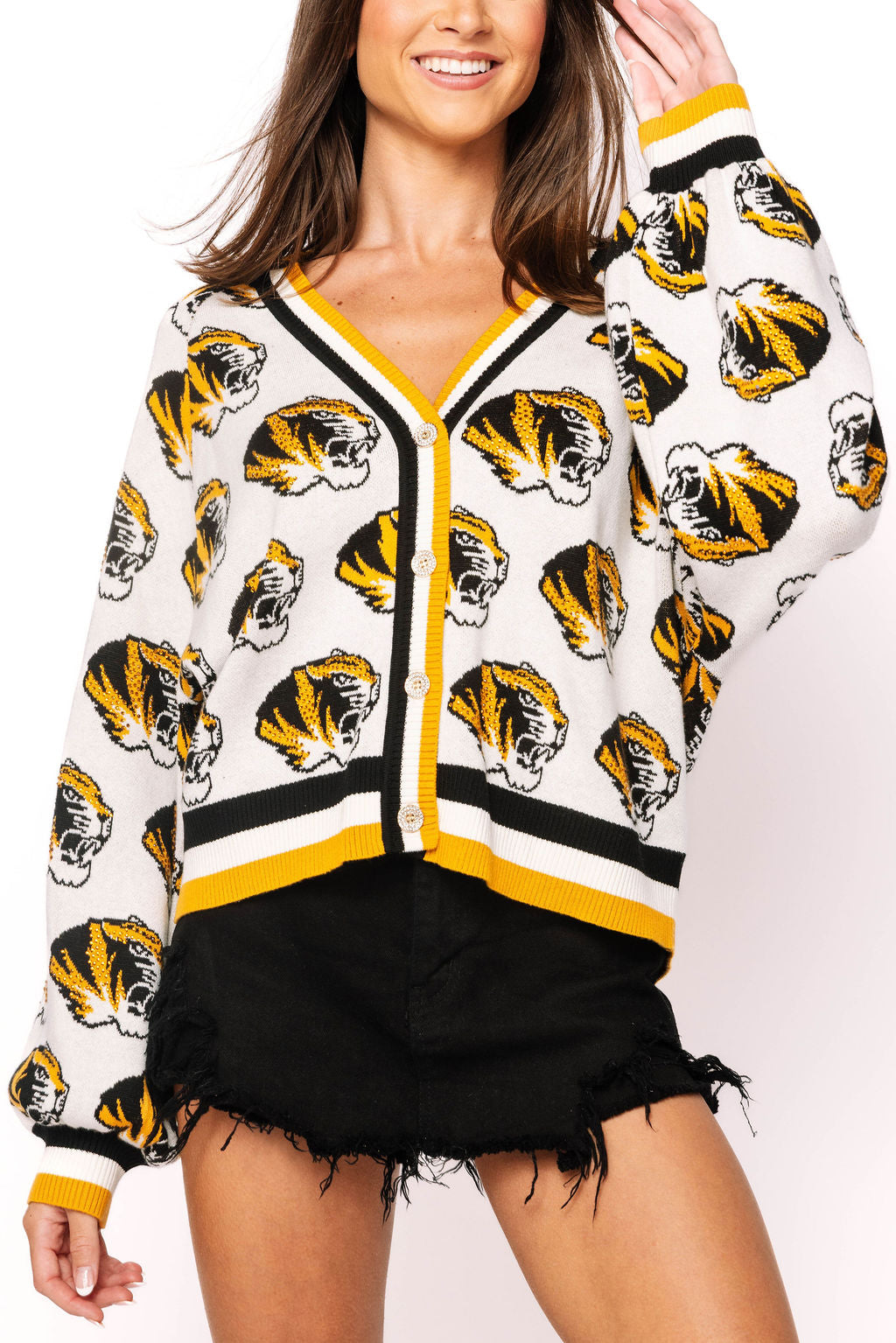Licensed Missouri Knit In Mascot Rhinestone Cardigan