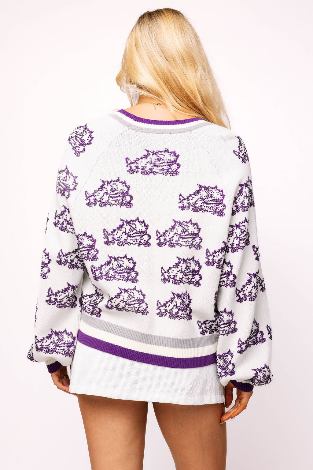 Licensed TCU Knit In Mascot Rhinestone Cardigan