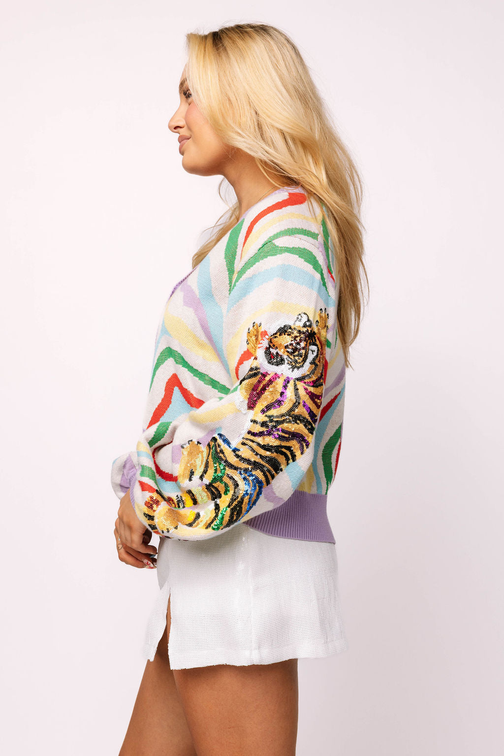 Rainbow Tiger On Tiger Print Cardigan