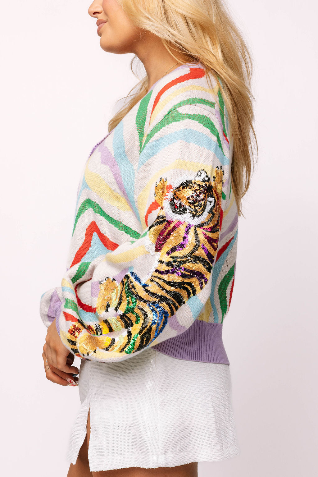Rainbow Tiger On Tiger Print Cardigan