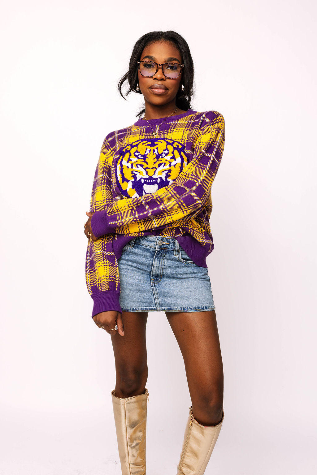 Licensed LSU Plaid Mascot Sweater