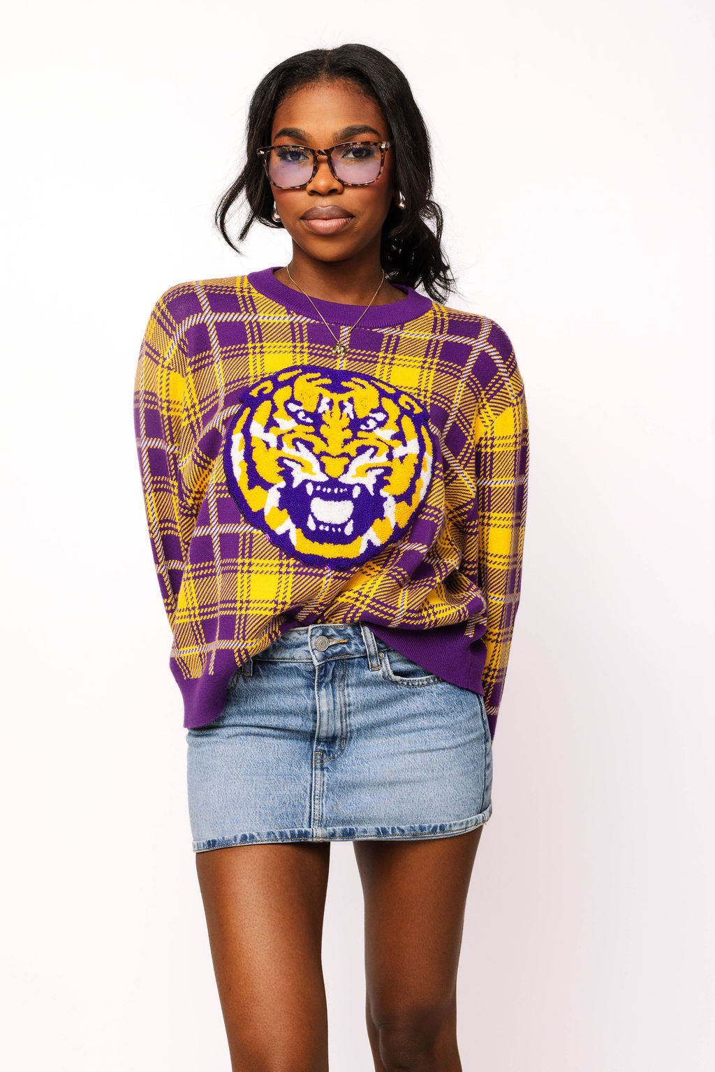 Licensed LSU Plaid Mascot Sweater