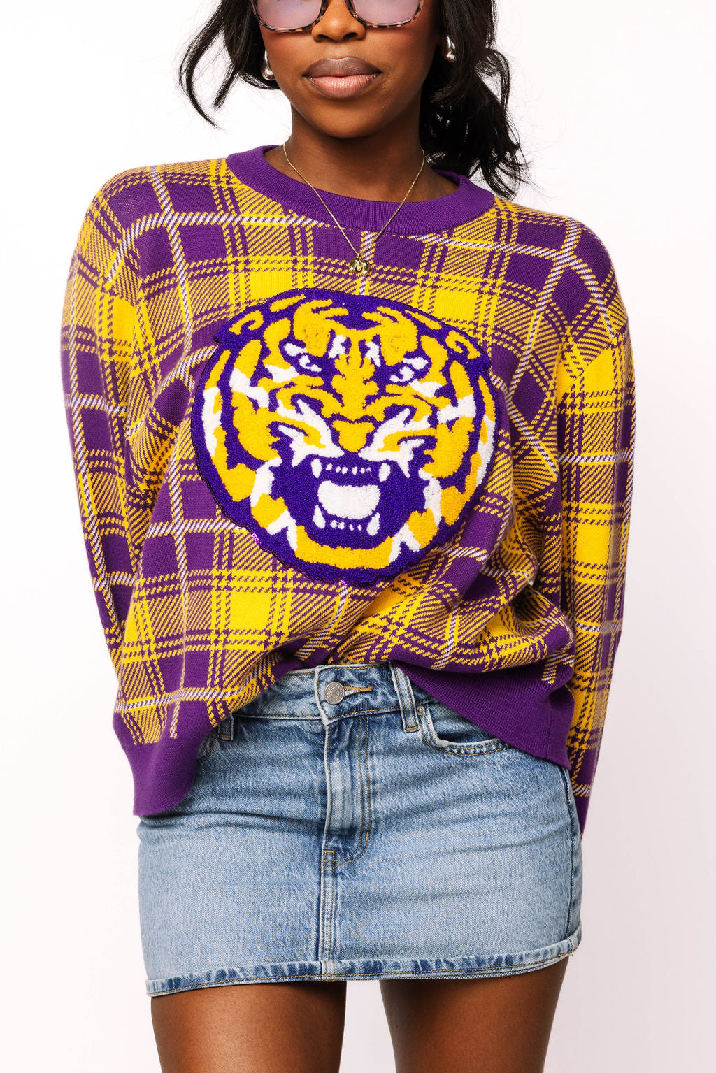 Licensed LSU Plaid Mascot Sweater