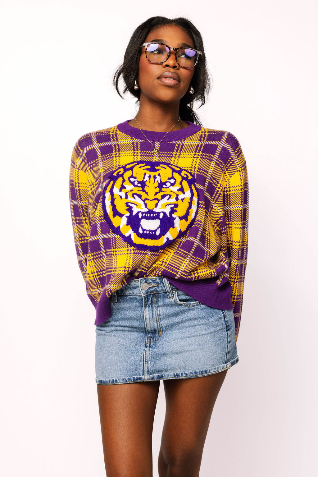 Licensed LSU Plaid Mascot Sweater
