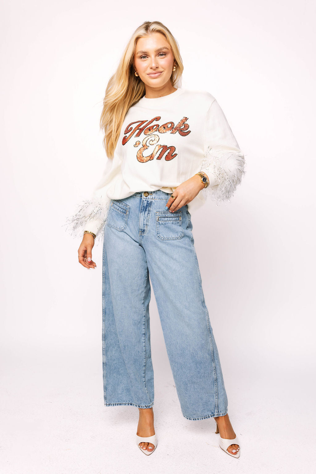 Licensed Texas Feather Sleeve Sweater