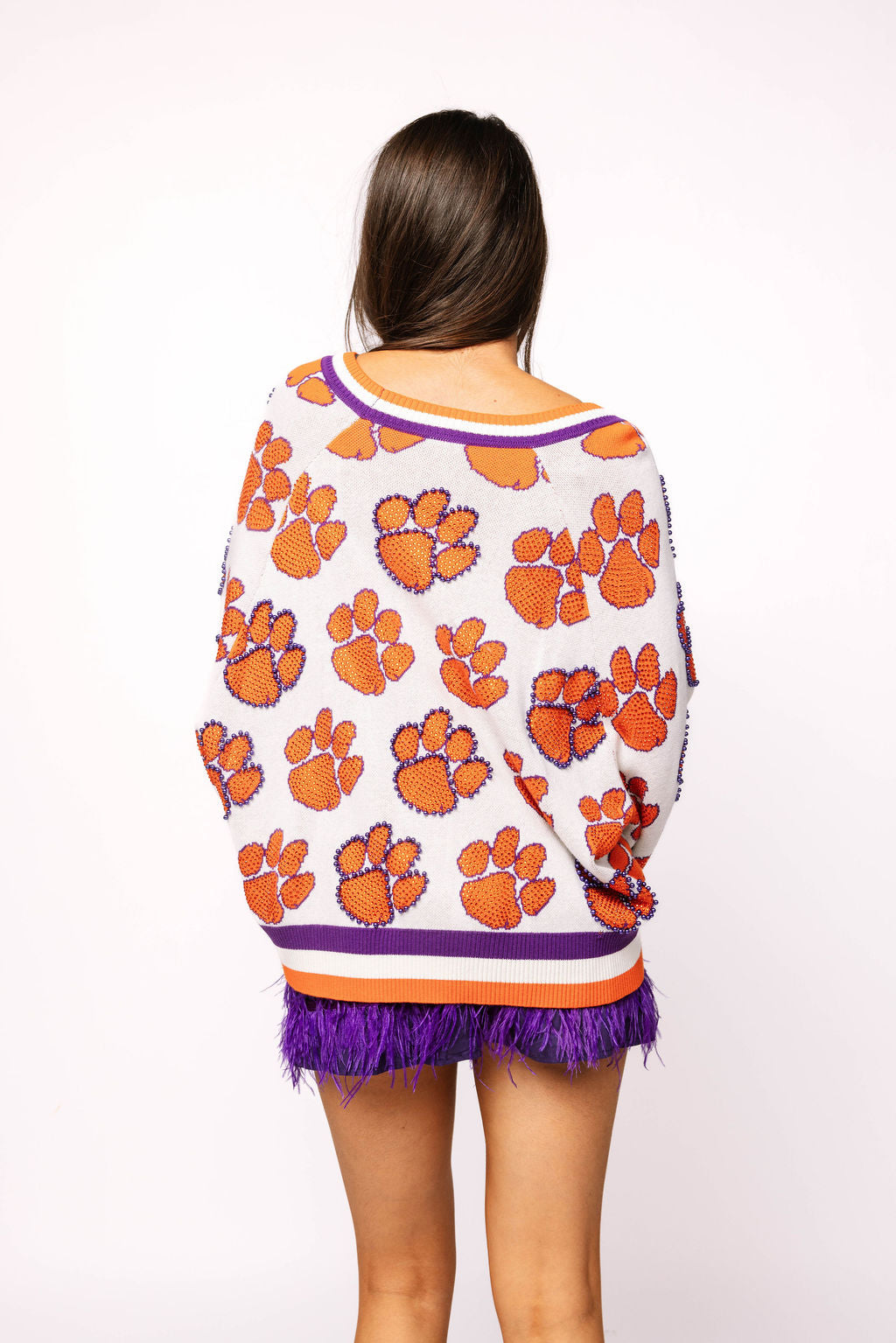 Licensed Clemson Knit In Mascot Rhinestone Cardigan