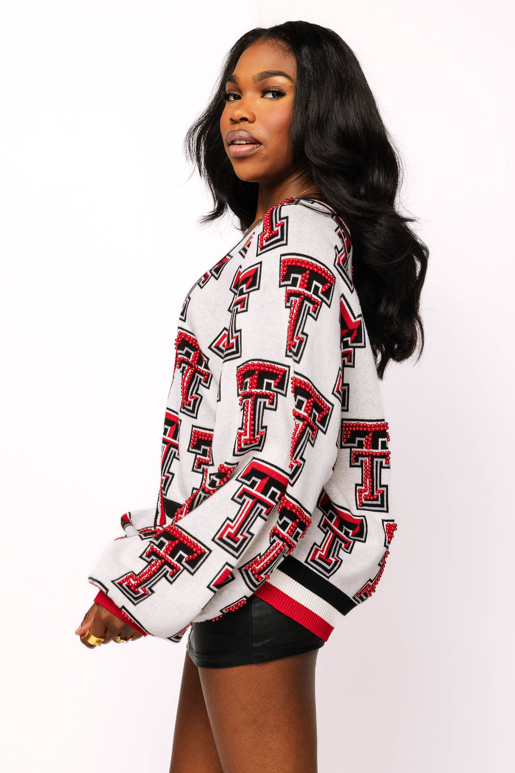 Licensed Texas Tech Knit In Mascot Rhinestone Cardigan