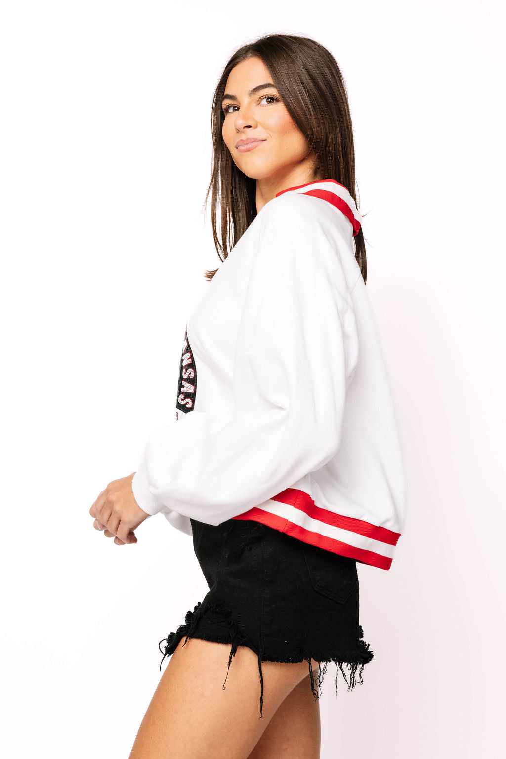 Licensed Arkansas Striped Collar Circular Mascot Sweatshirt