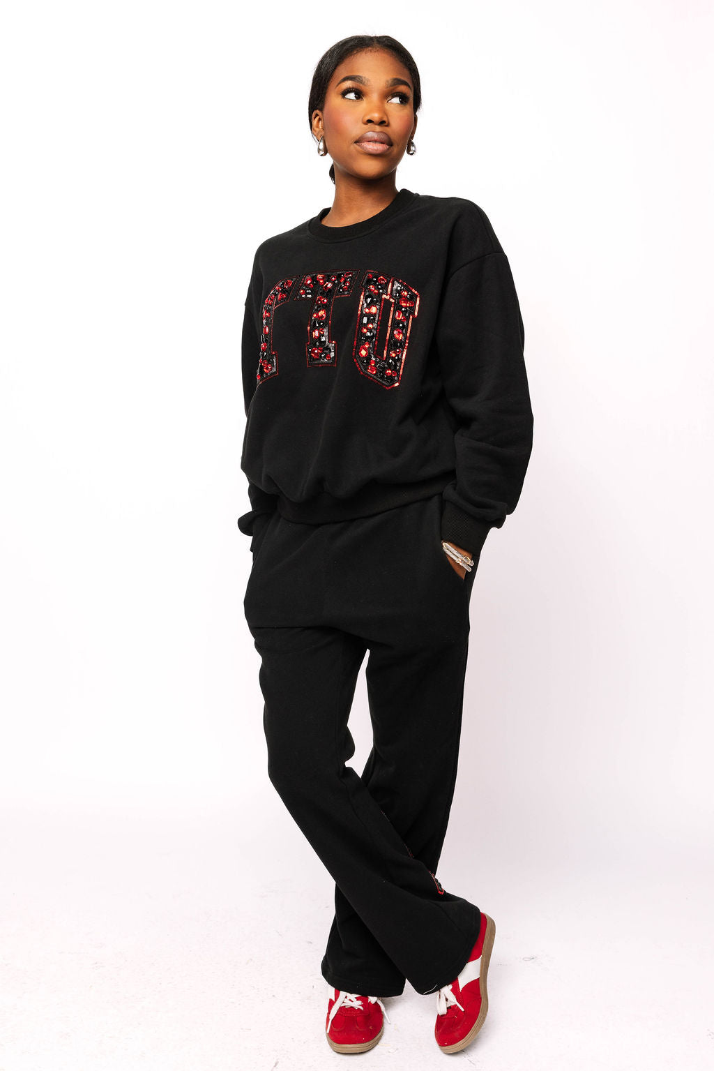 Licensed Texas Tech Black with Multi Jewel Letter Sweatshirt