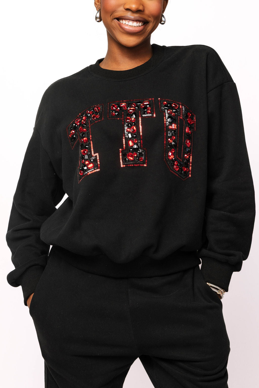 Licensed Texas Tech Black with Multi Jewel Letter Sweatshirt
