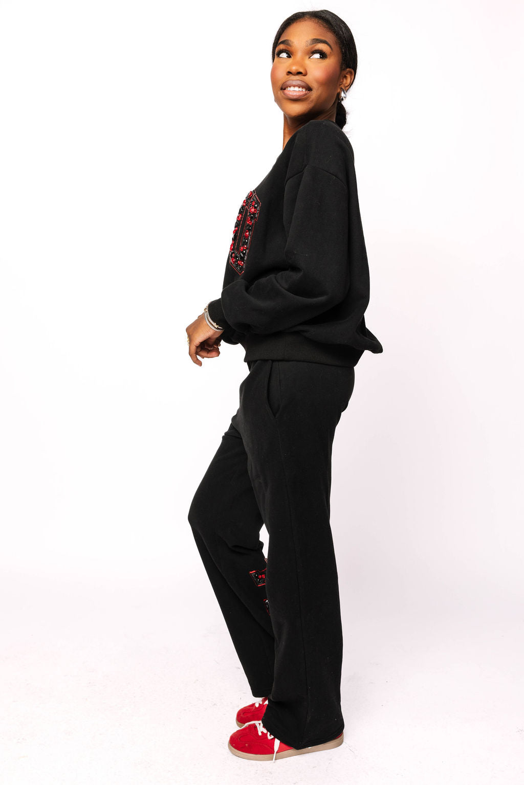 Licensed Texas Tech Black with Multi Jewel Letter Sweatshirt