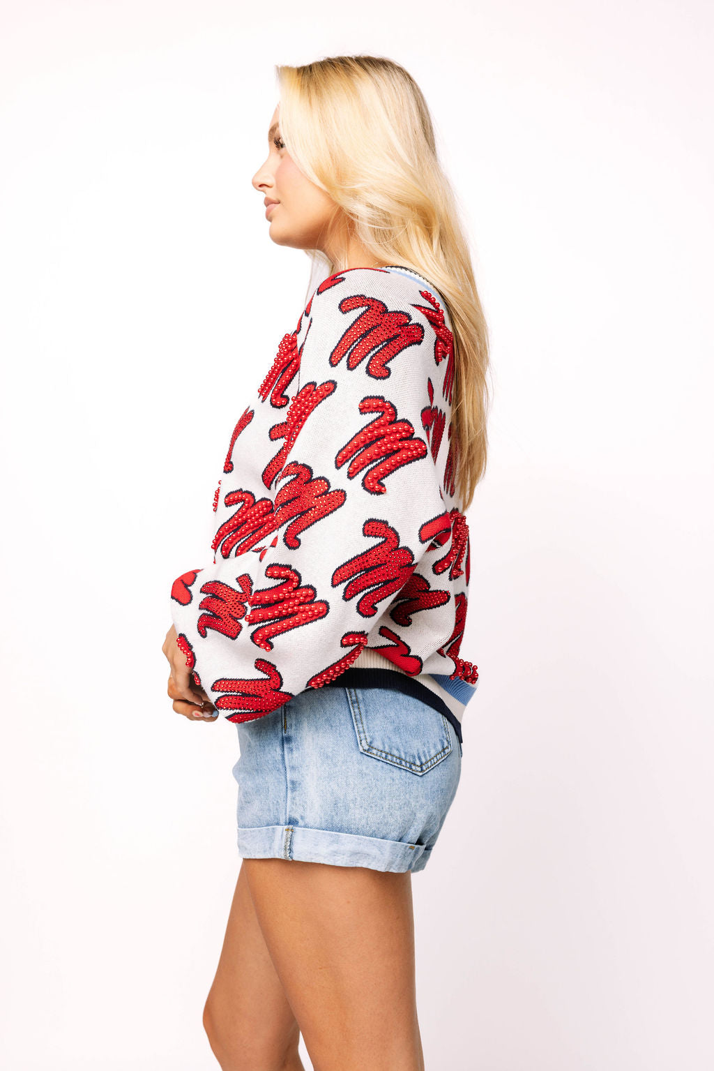 Licensed Ole Miss Knit In Mascot Rhinestone Cardigan