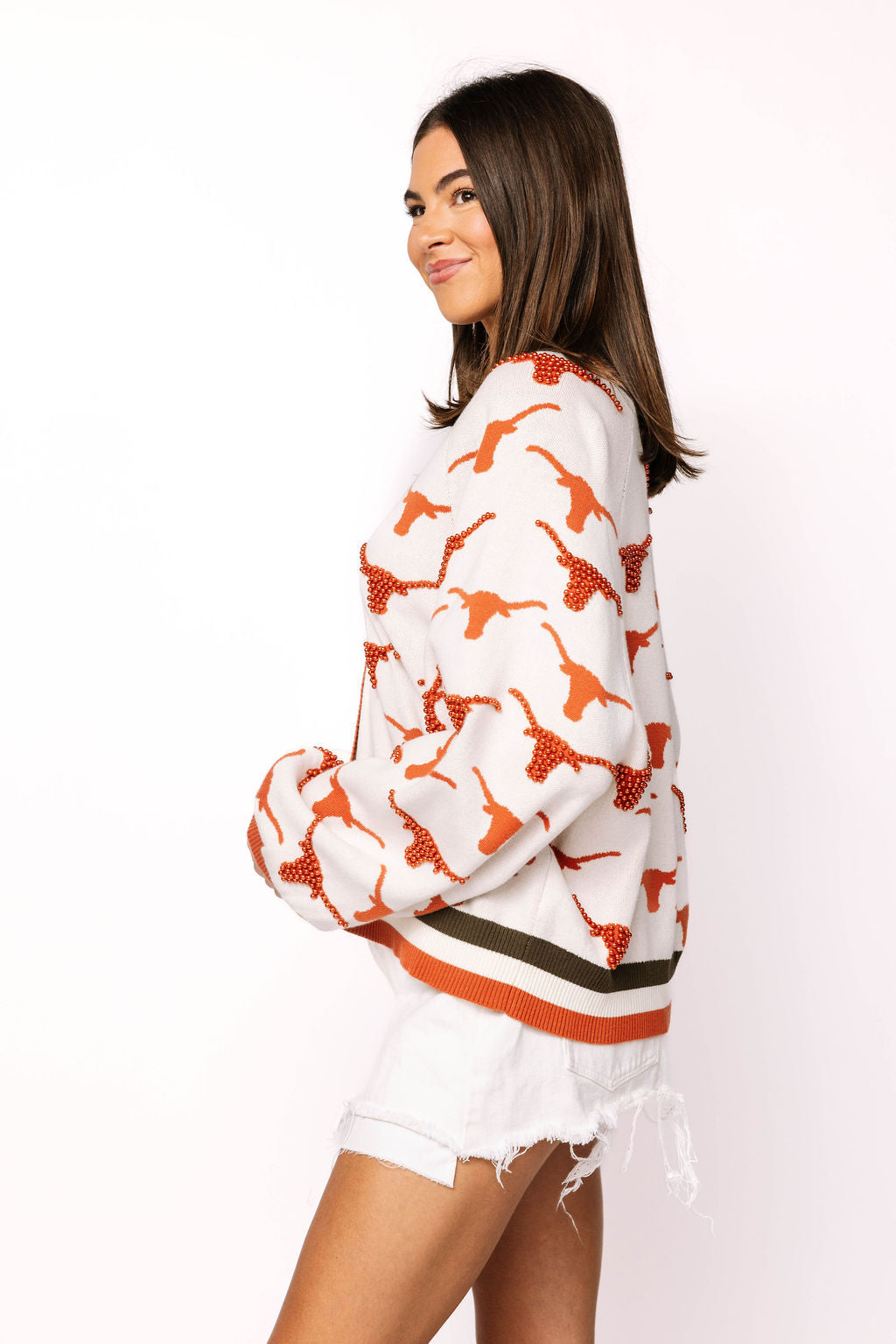 Licensed Texas Knit In Mascot Rhinestone Cardigan