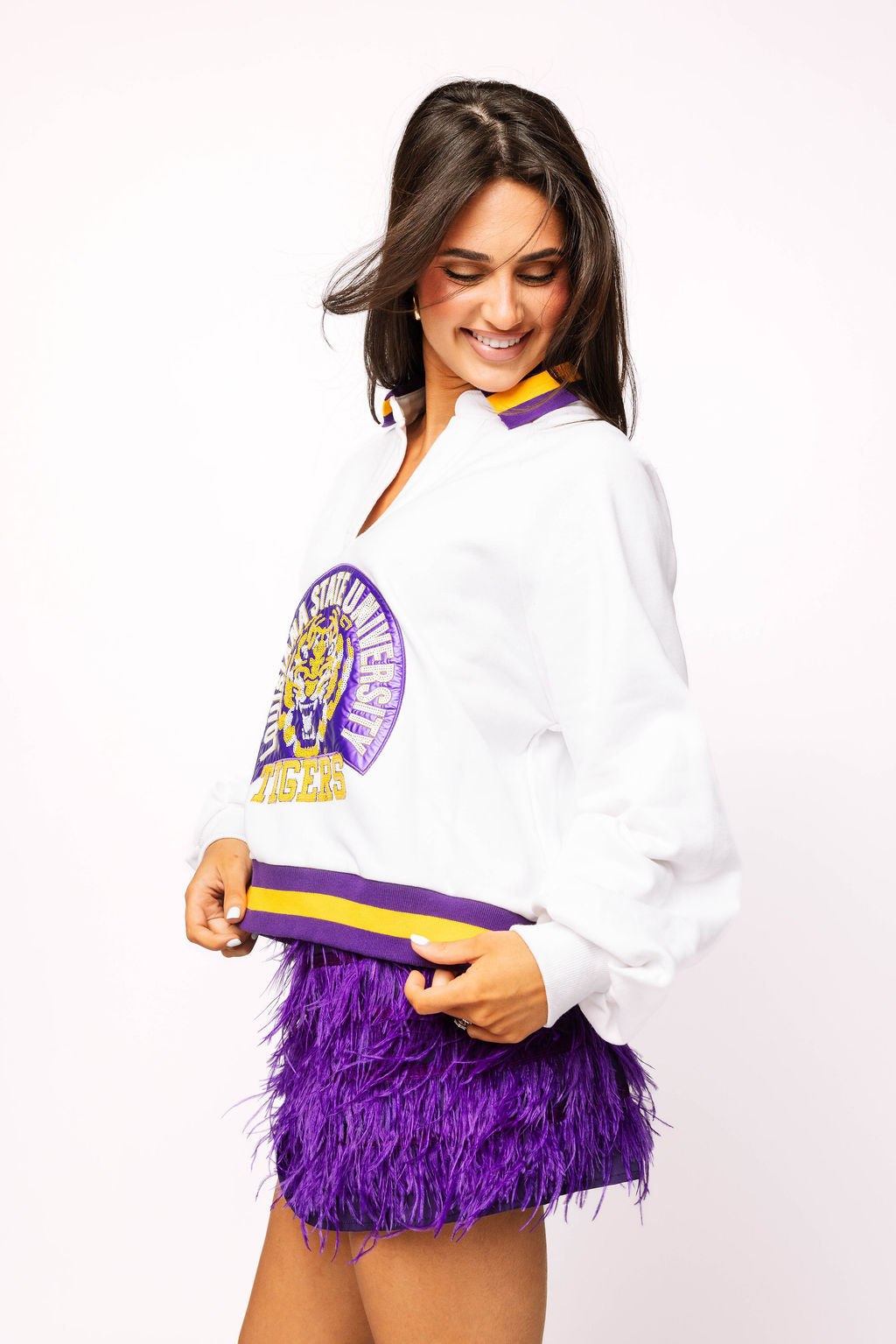 Licensed LSU Striped Collar Circular Mascot Sweatshirt