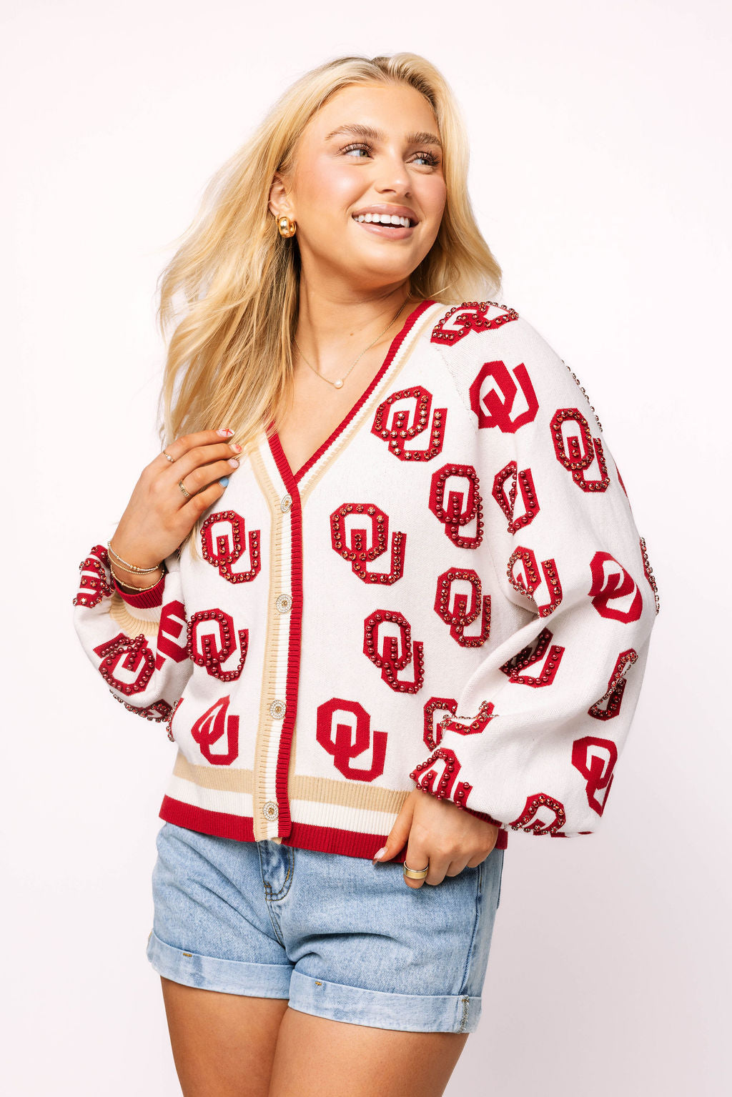 Licensed Oklahoma Knit In Mascot Rhinestone Cardigan
