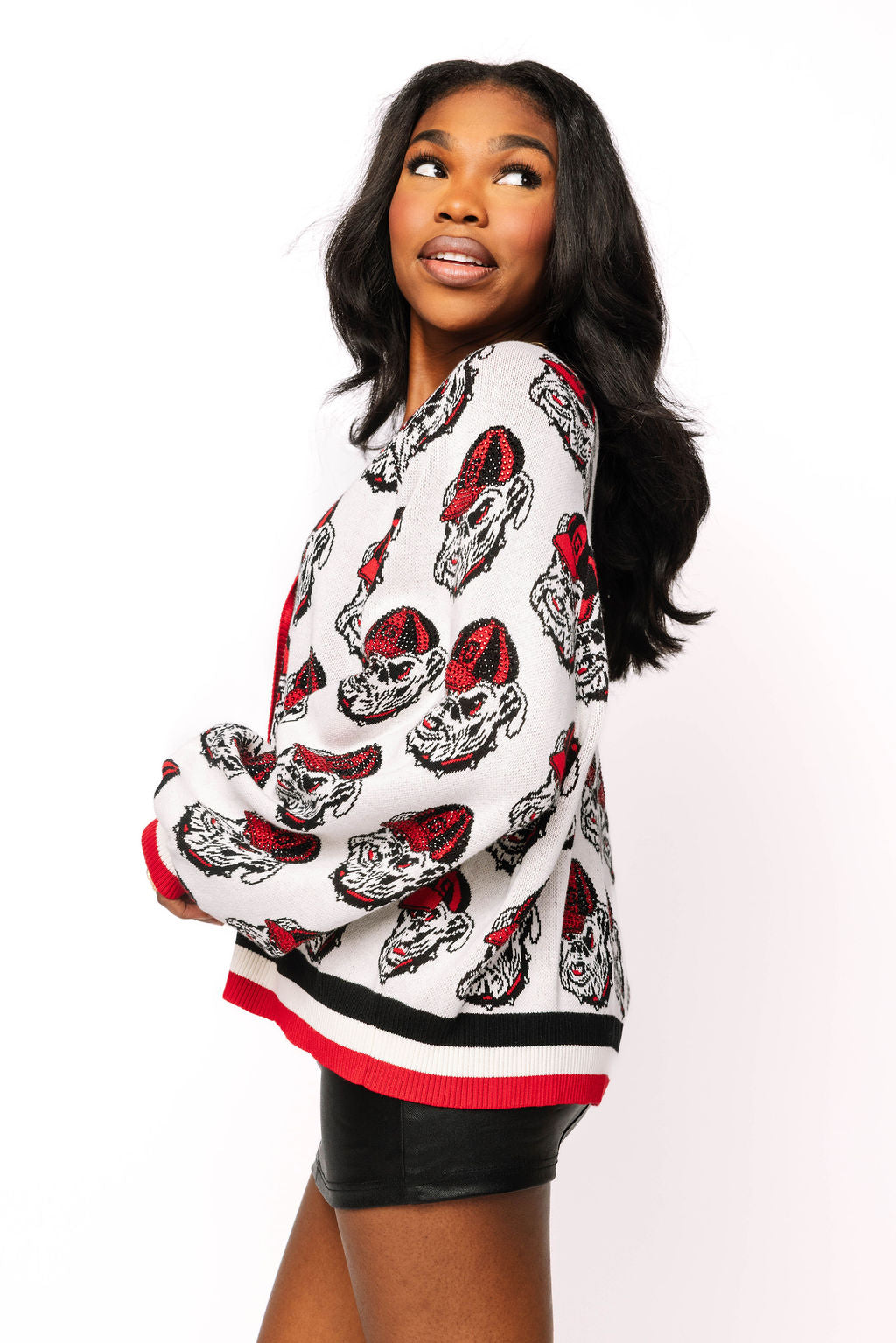 Licensed Georgia Knit In Mascot Rhinestone Cardigan