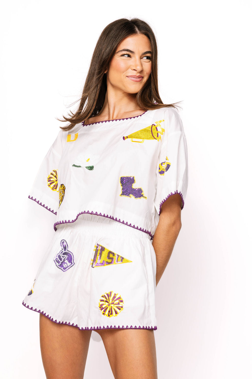 Licensed LSU Mini Icon Embroidered Edge Cotton Shorts