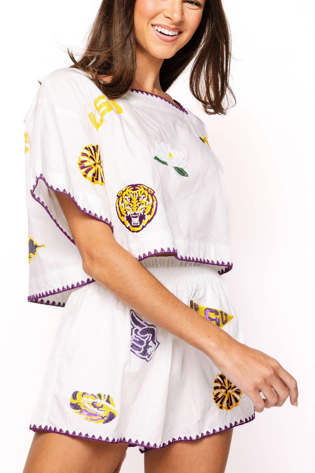 Licensed LSU Mini Icon Embroidered Edge Cotton Shorts