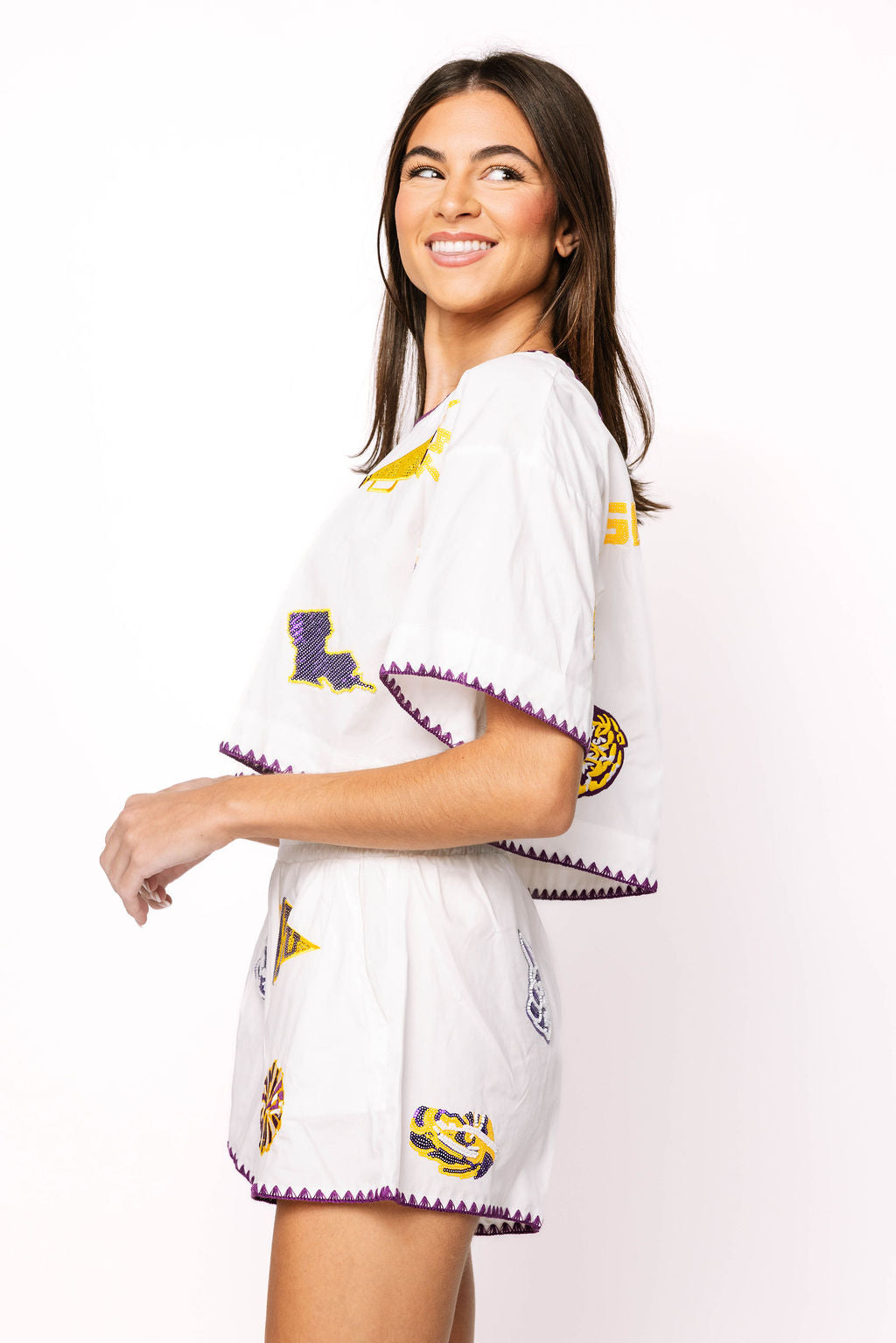 Licensed LSU Mini Icon Embroidered Edge Cotton Shorts