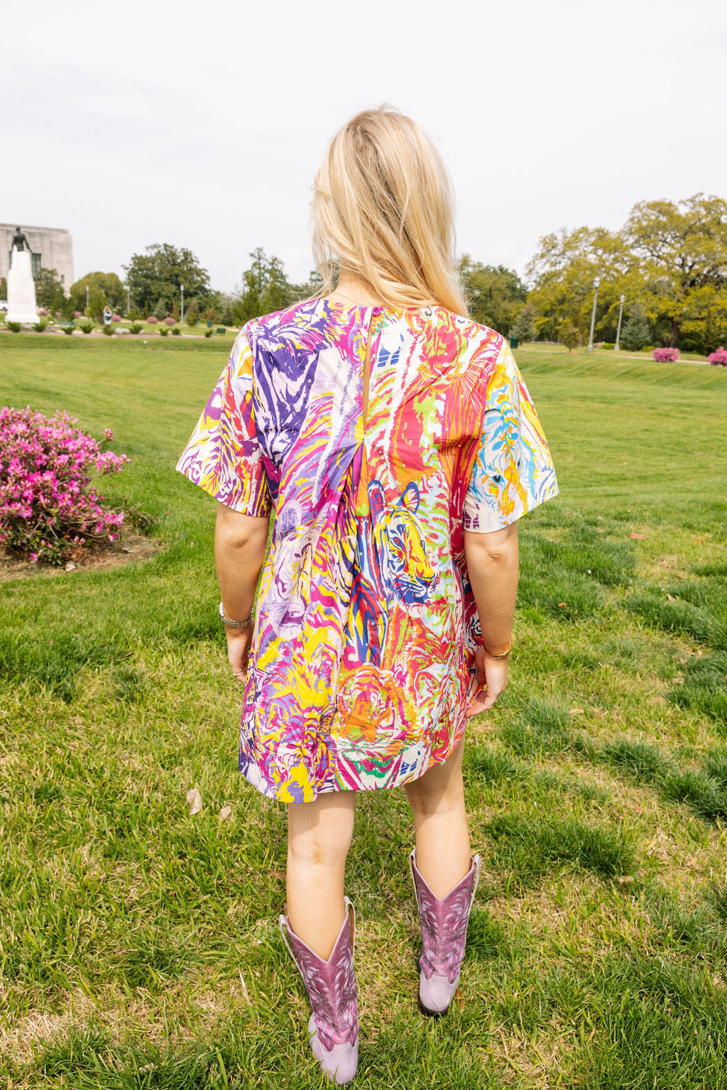 Multi Abstract Cotton Tiger Short Sleeve Dress