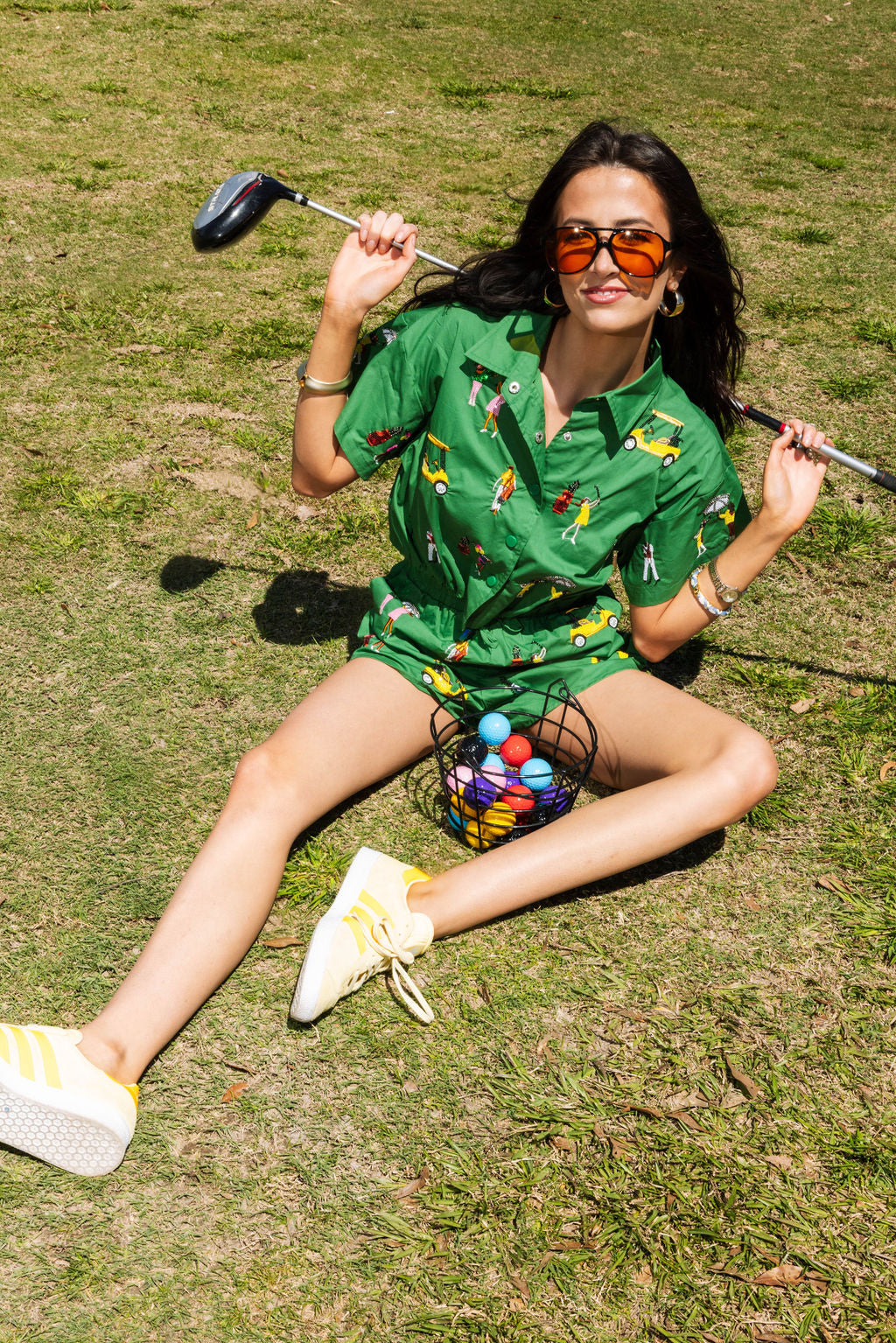 Green Golfing Girls Cotton Short