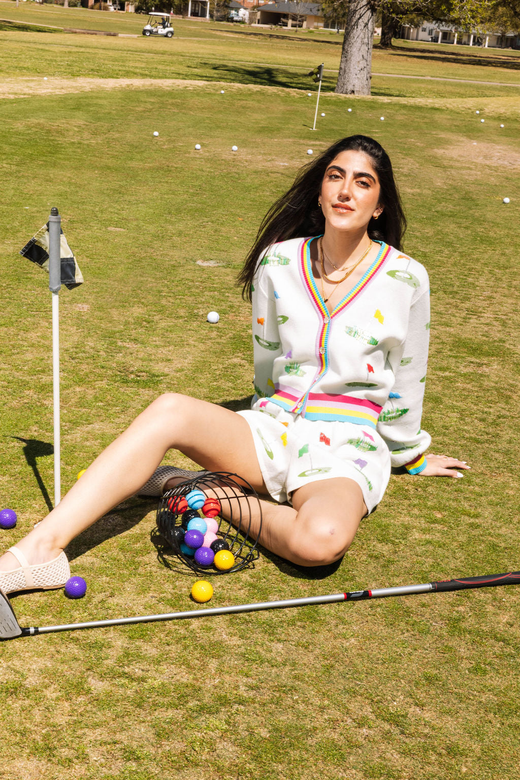 White Rainbow Trim Hole In One Cardigan