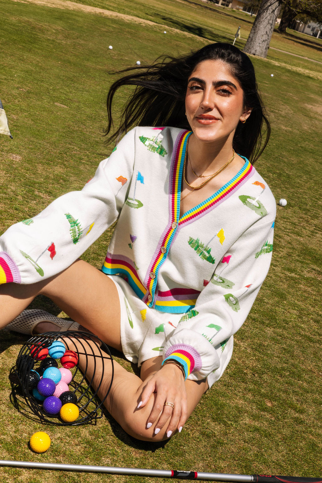 White Rainbow Trim Hole In One Cardigan