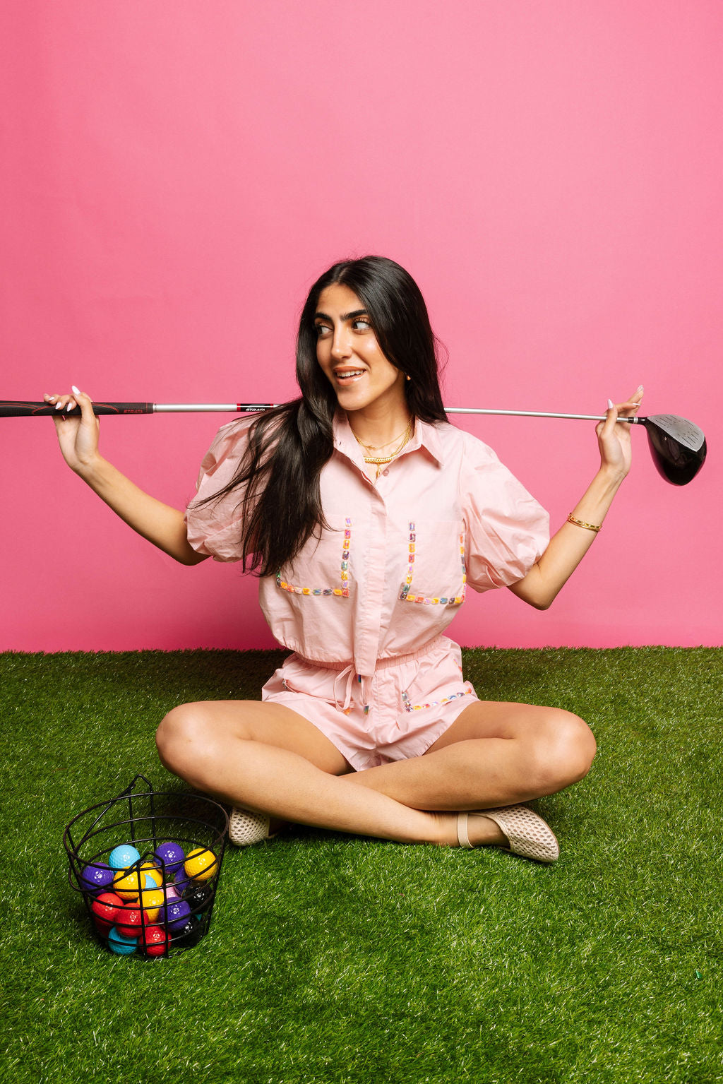 Light Pink Multi Jewel Pocket Cotton Short