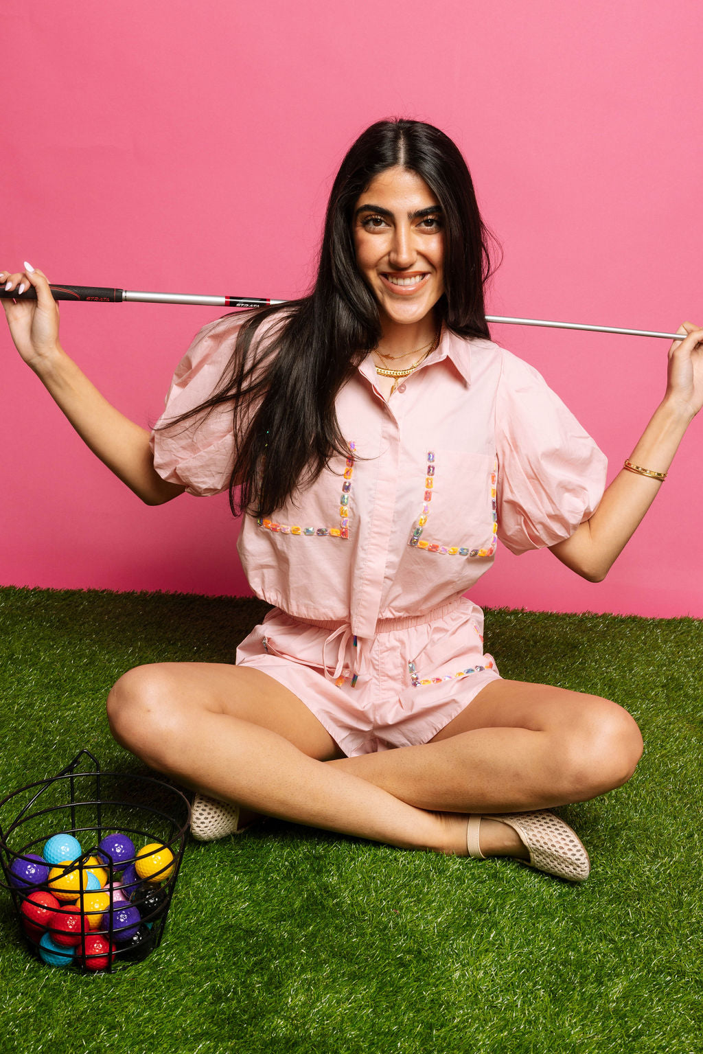 Light Pink Multi Jewel Pocket Cotton Short