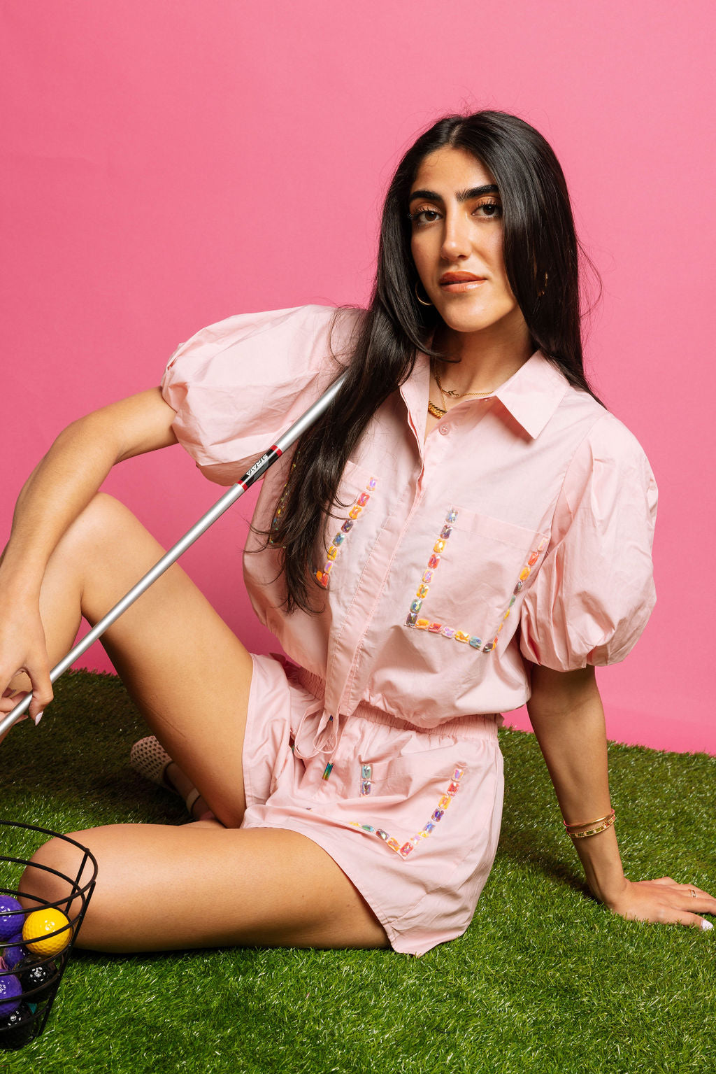 Light Pink Multi Jewel Pocket Cotton Short