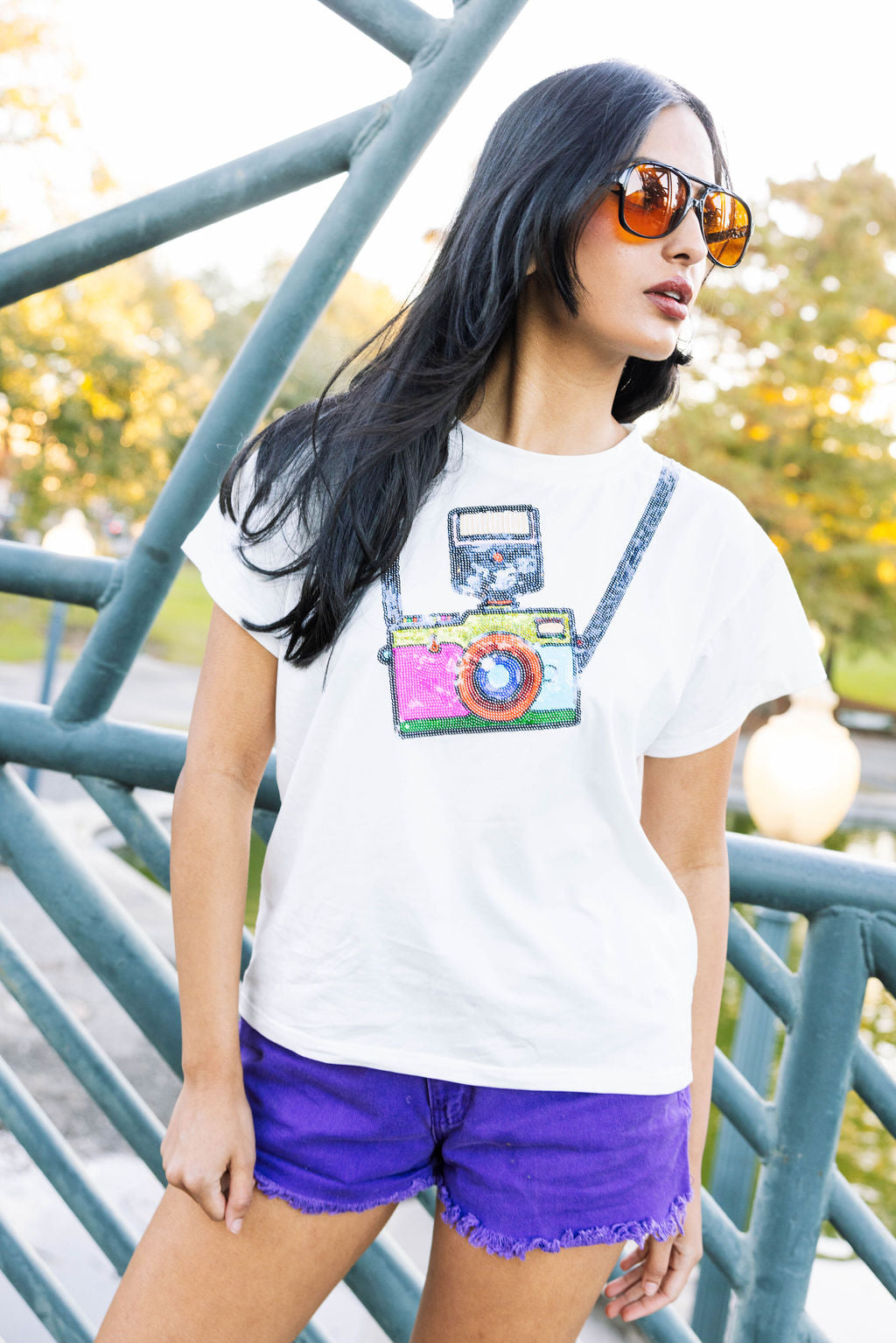 White Camera Around Neck Tee
