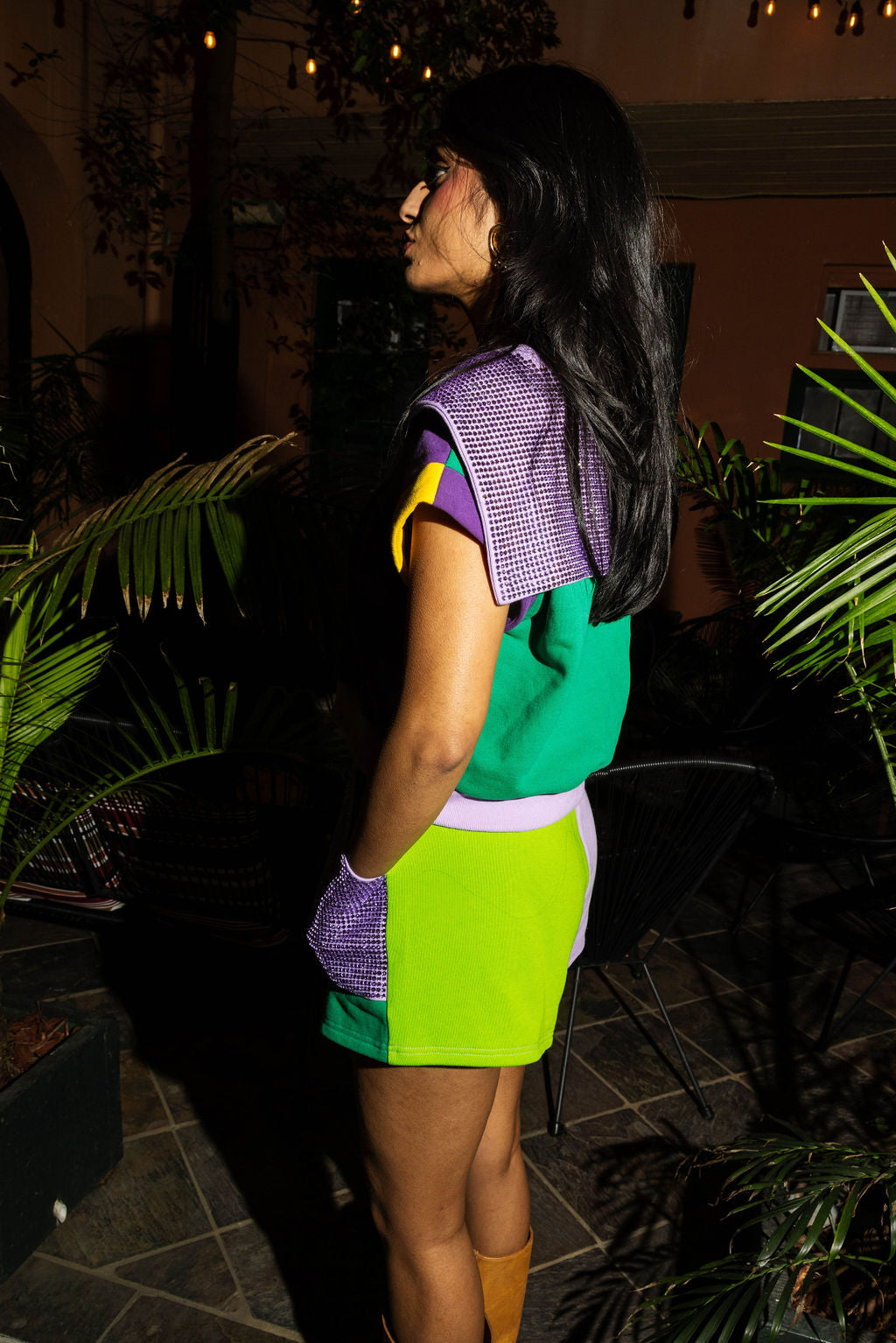 Mardi Gras Colorblock Rhinestone Pocket Short