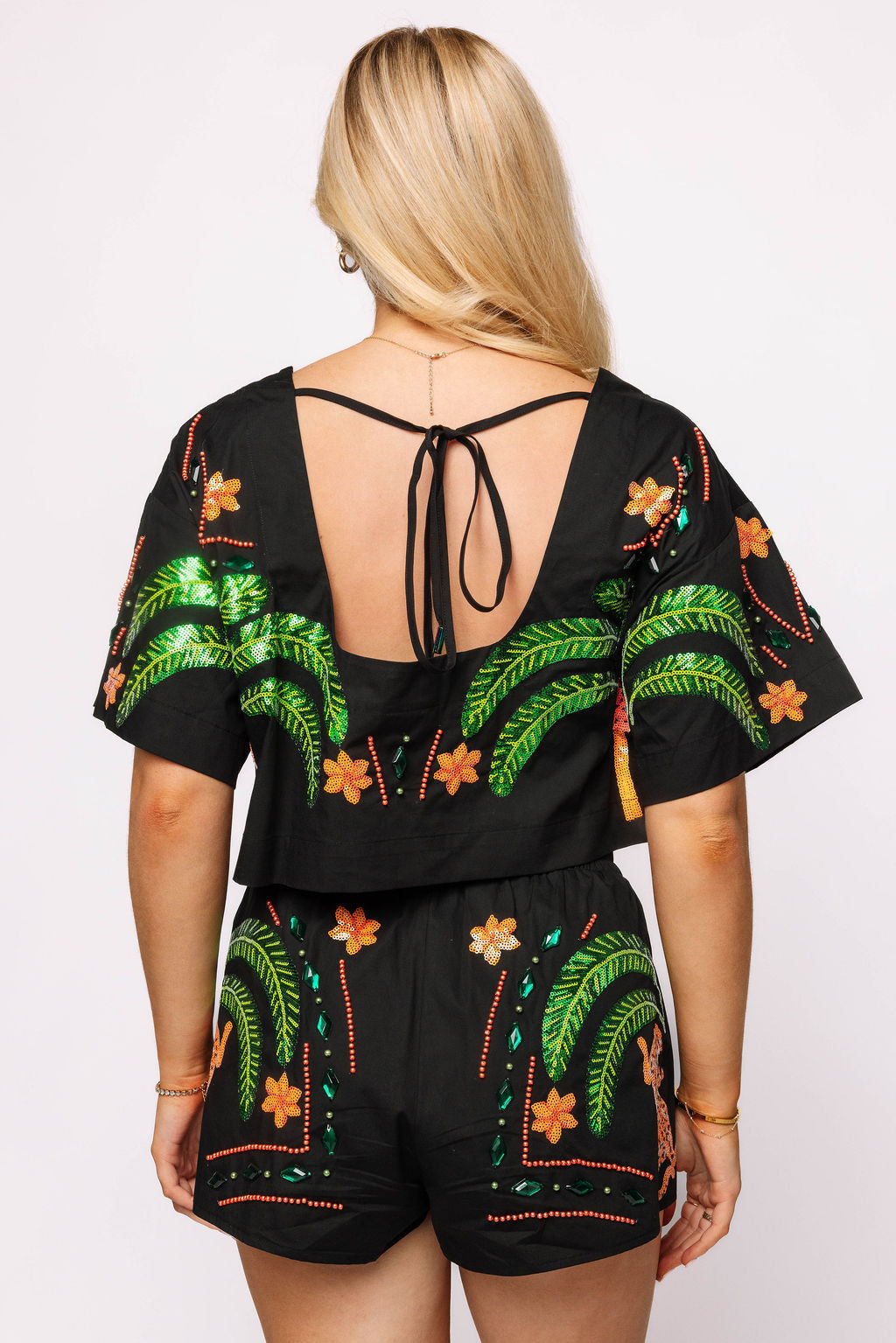 Black Cotton Palm Tree & Jaguar Top