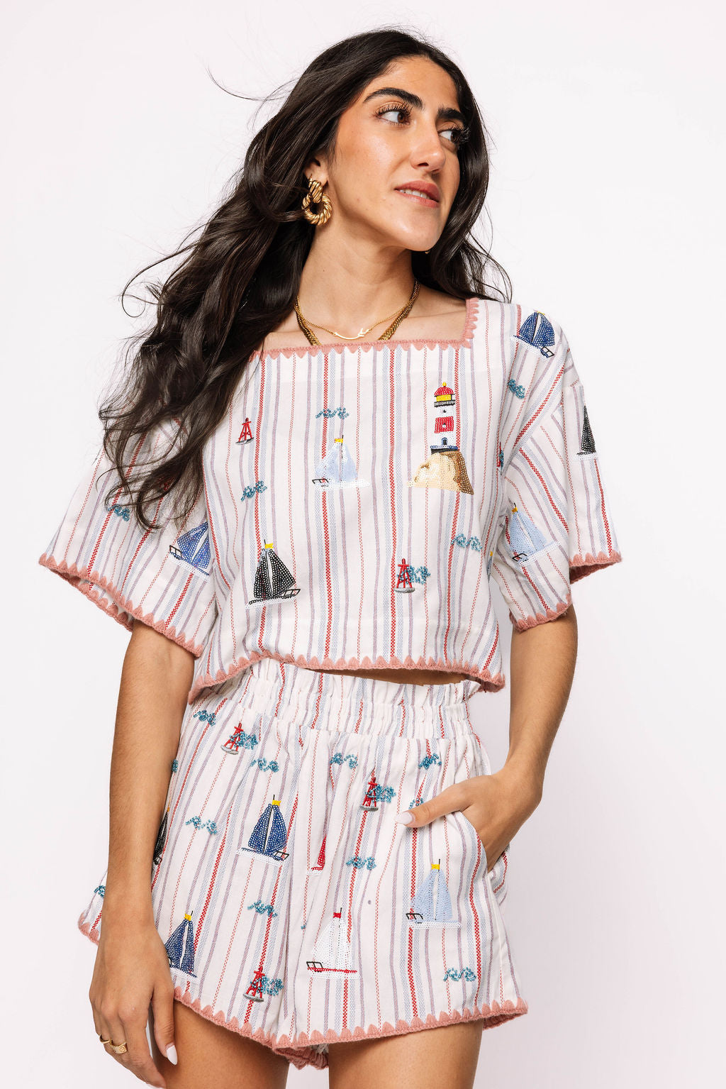 Striped Sailboat Cotton Top