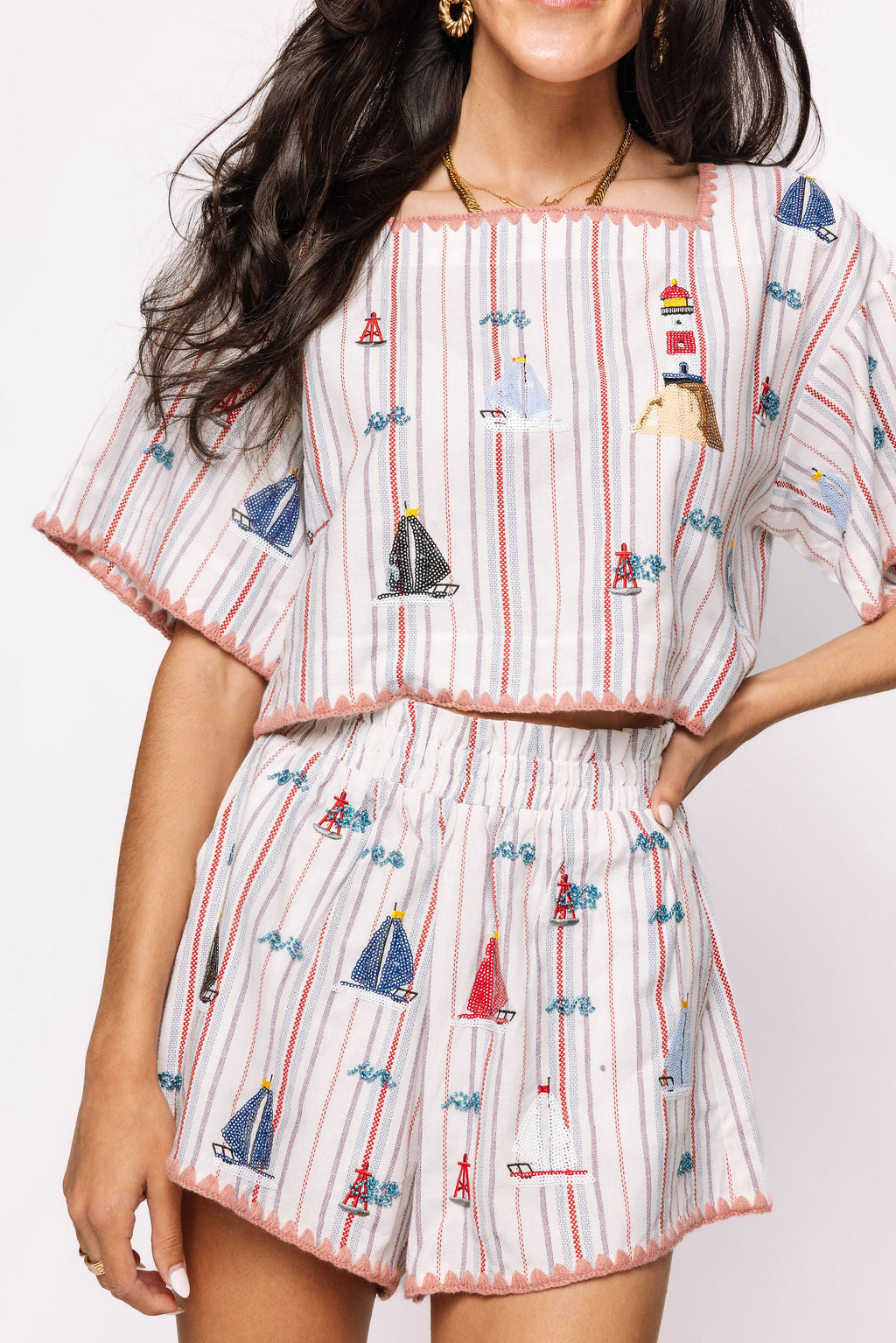 Striped Sailboat Cotton Short