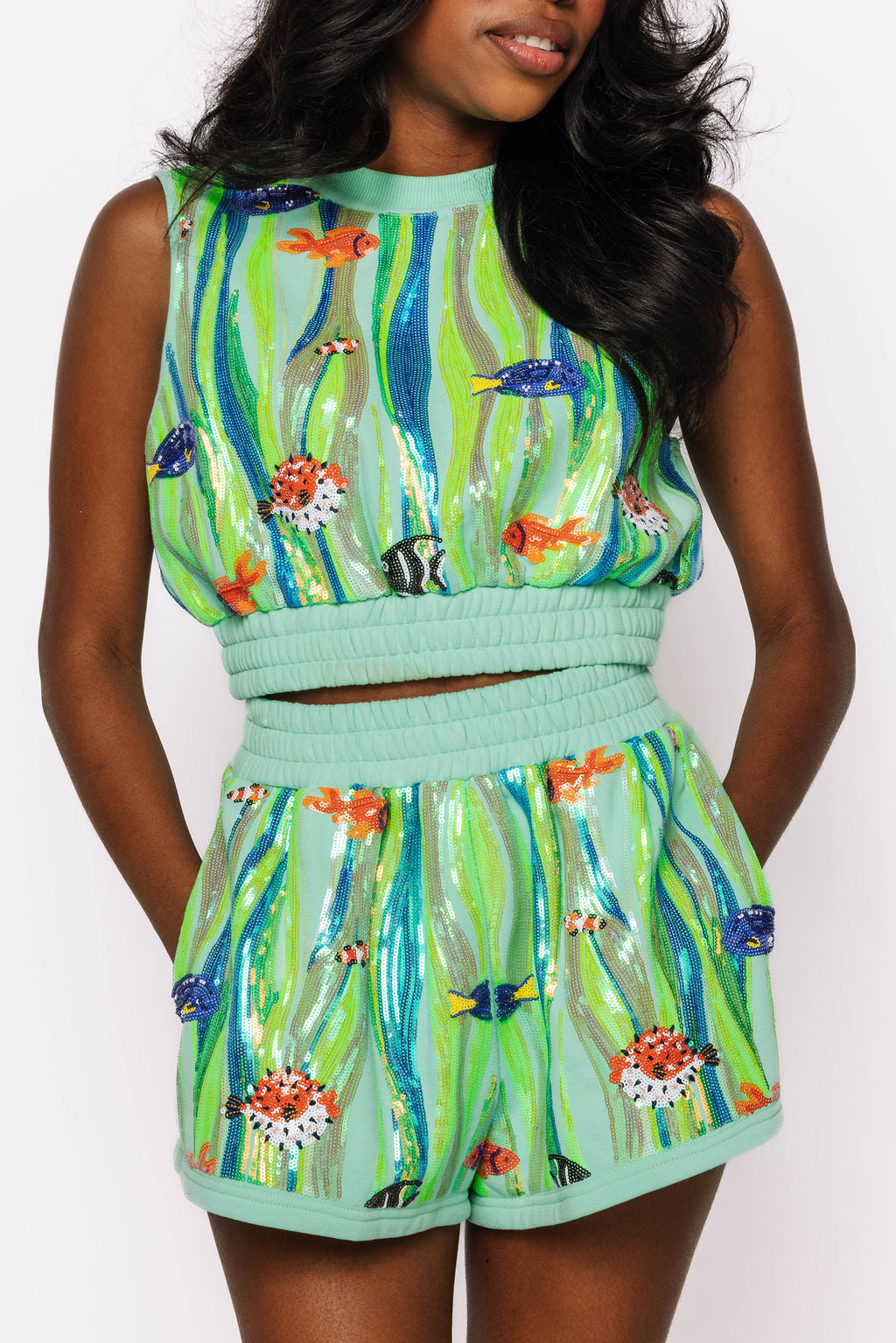 Green Multi Sequin Fish Underwater Tank